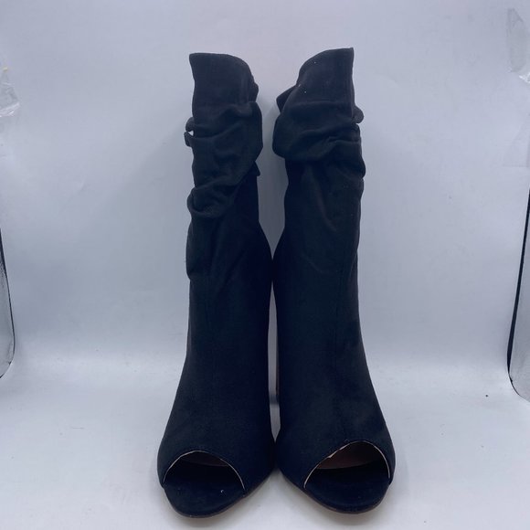 FSJ Black Stylish Peep Toe Slouch Chunky Stacked Heels Ankle Boots - Picture 3 of 13